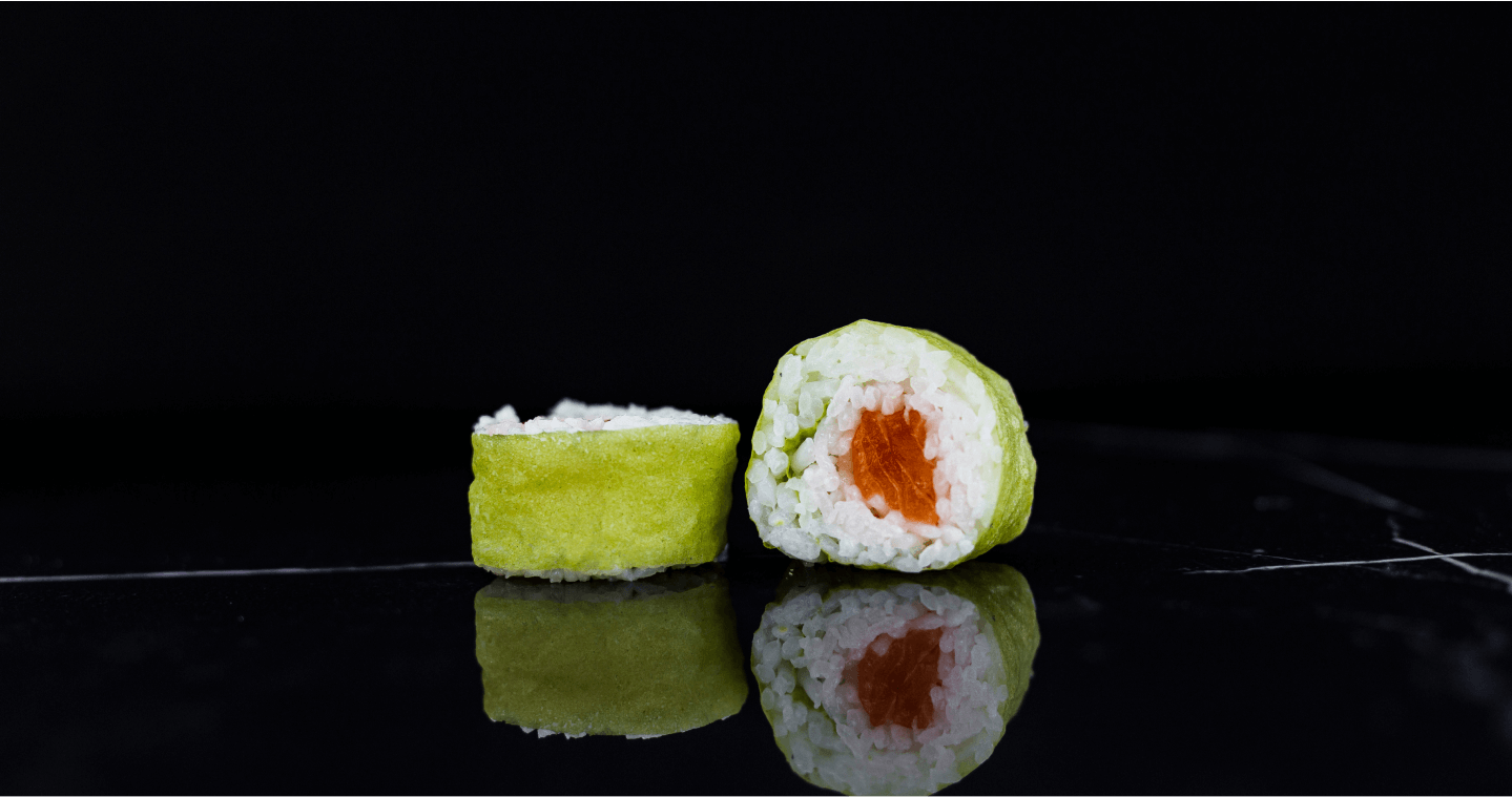 Close-up of mouthwatering salmon sushi, a perfect blend of fresh fish and delicate rice